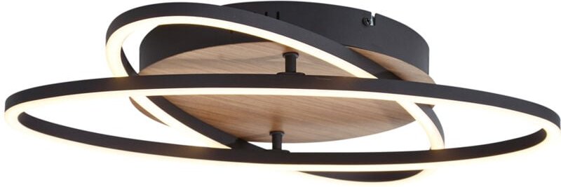 Qazqa - Deckenleuchte schwarz mit Walnussholz inkl. led 3-Stufen-Dimmbar 2-Licht - Kane