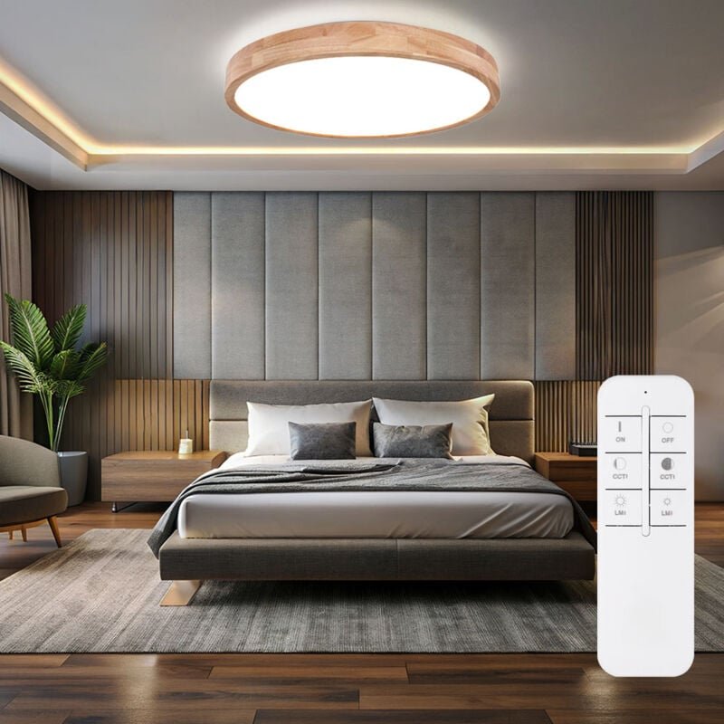 Deckenleuchte led Holzoptik Deckenlampe dimmbar Fernbedienung Esszimmerlampe Wohnzimmerleuchte , Metall Kunststoff weiß,...