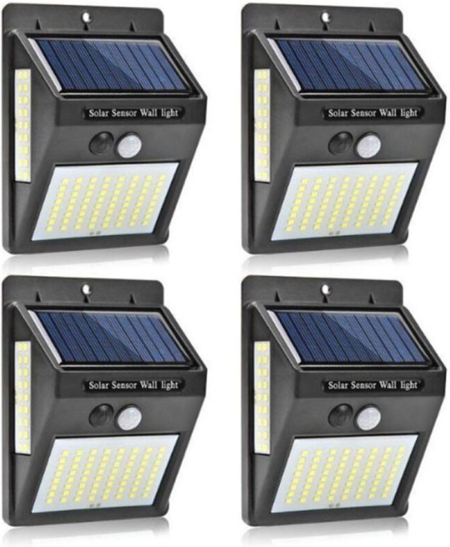 Solarbetriebene Außenleuchten mit Bewegungsmelder, 4er-Pack, 100 LEDs, IP65 wasserdicht, 1200 mAh, kabellose Sicherheits...