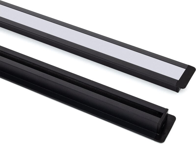 Aluminiumprofil Einbau mit Clips und durchgehender Abdeckung für LED Streifen bis 12 mm mit durchgehender Abdeckung Schw...