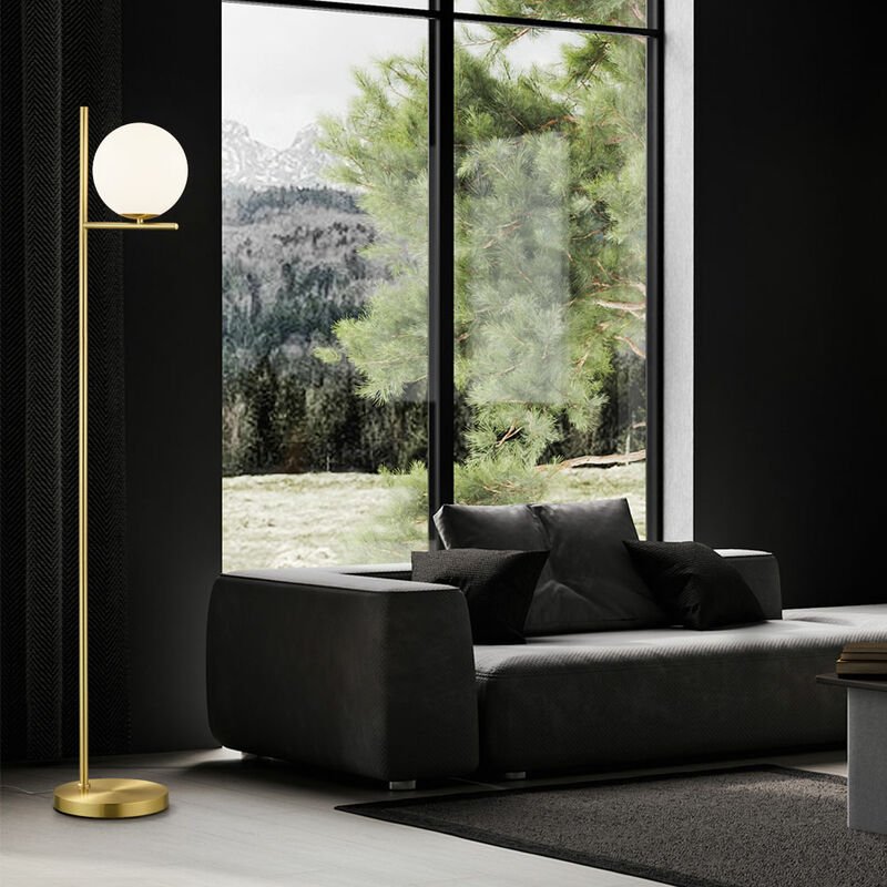 Stehlampe Wohnzimmer Kugel Stehleuchte Kugel weiß Stehlampe messing Metall, Glas, Fußschalter, 1x E14 Fassung, BxH 25x15...