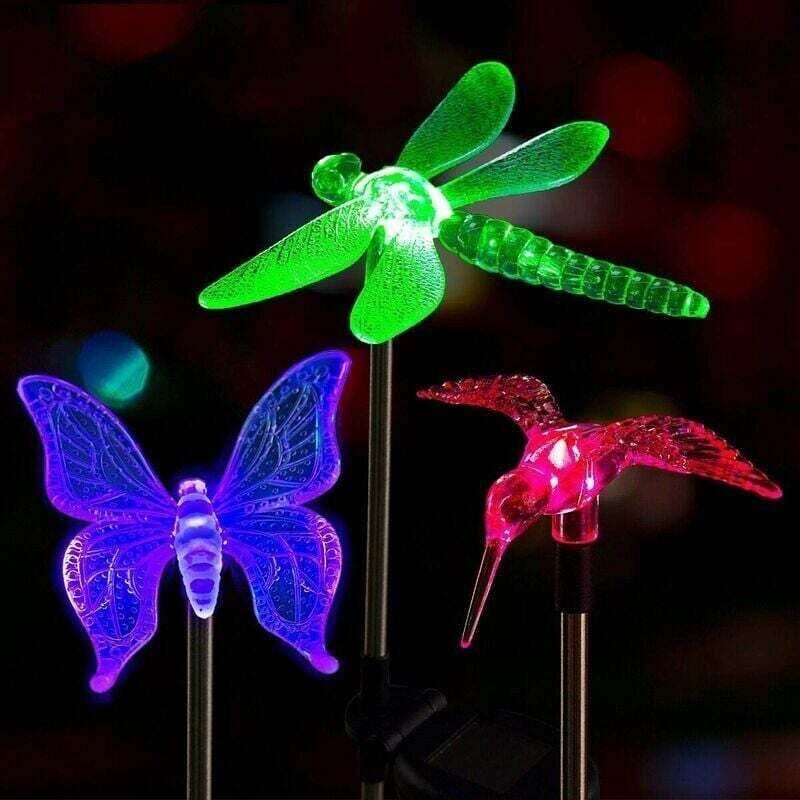 Lumières Solaires Piquets Jardin 3 Pièces Décoratives Oiseaux LED Multicolores Changeantes