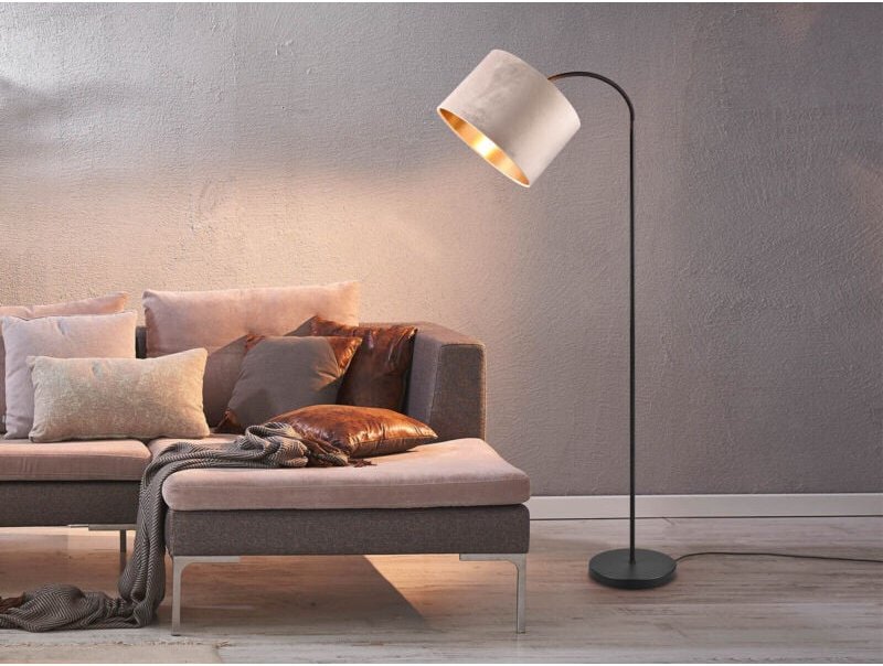 Trio Lighting - Bogenleuchte julieta mit Samt Lampenschirm Beige Gold, Höhe 156cm
