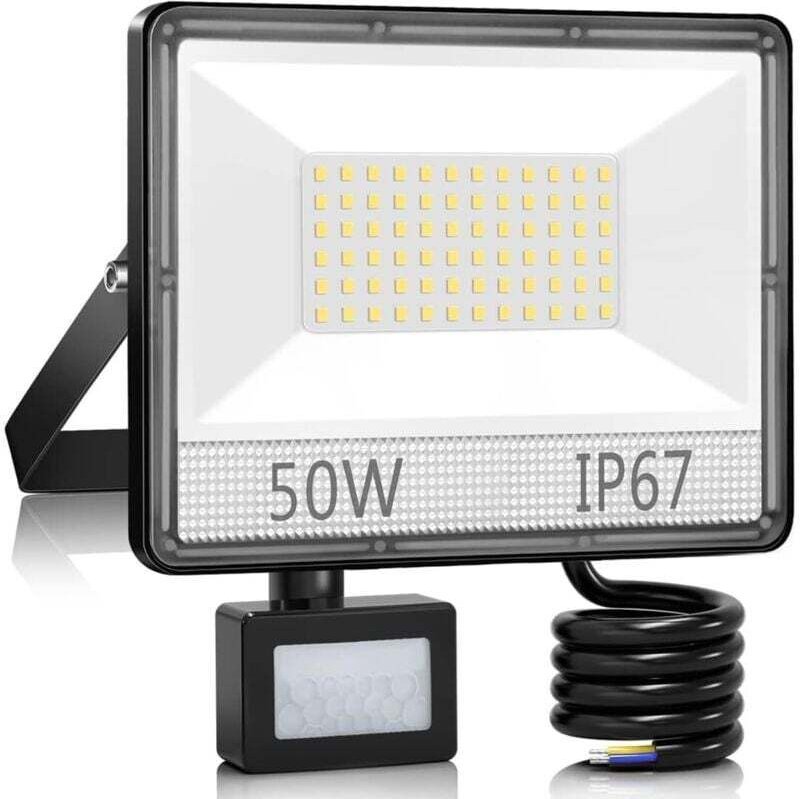 50-W-Außenstrahler mit Bewegungsmelder, 5000 lm, 6500 K Kaltweiß, IP67 wasserdicht – für Terrasse, Balkon und Garten