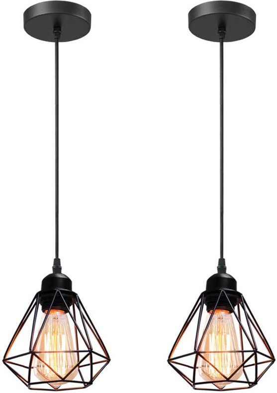 2x E27 Vintage Industrie Pendelleuchte, Schwarz Metall Hängelampe für Wohnzimmer,Restaurant,Cafe,Bar,Küche
