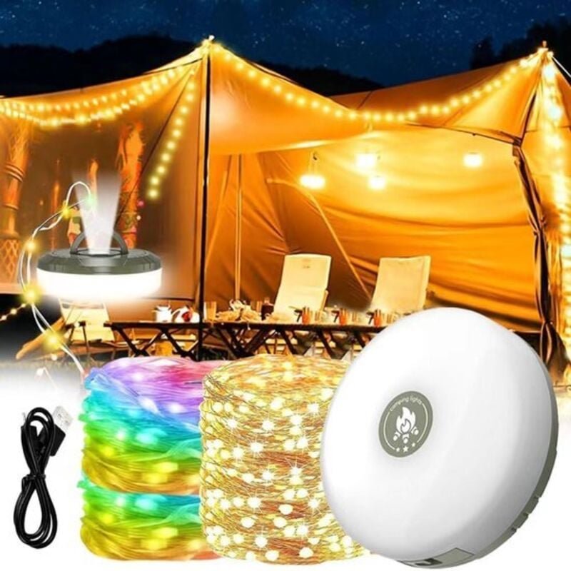 Lichterkette fürs Camping – 10 Meter – IP44 wasserdicht – einziehbar – wiederaufladbar – warmweiß Lichterkette für den A...