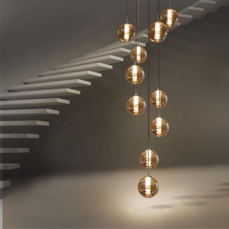 Gbly - Pendelleuchte esstisch Pendellampe Höhenverstellbar Kronleuchter Hängeleuchte 10-Flammig aus Glas in Farbe Bernst...