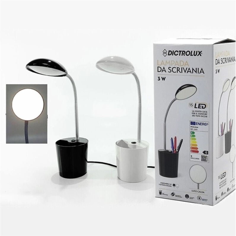 Thumbnail - Trade Shop - LAMPADA DA TAVOLO SCRIVANIA CON PORTAPENNE 3 WATT 15LED 16V A LUCE CALDA IN 2 COLORI -