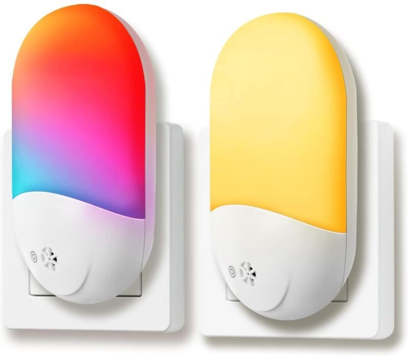 Nachtlicht Steckdose Kinder - RGB LED Nachtlicht mit Verbessertem Dämmerungssensor, Dimmbar & mit Farbgedächtnis, Energi...