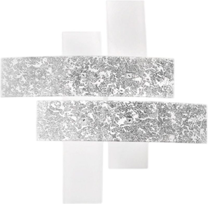 Große Deckenleuchte Lara aus weißem Glas mit Blattsilberdetails, 91 x 91 cm, 4 E27-Leuchten, IP20, max. 4 x 52 W, modern...