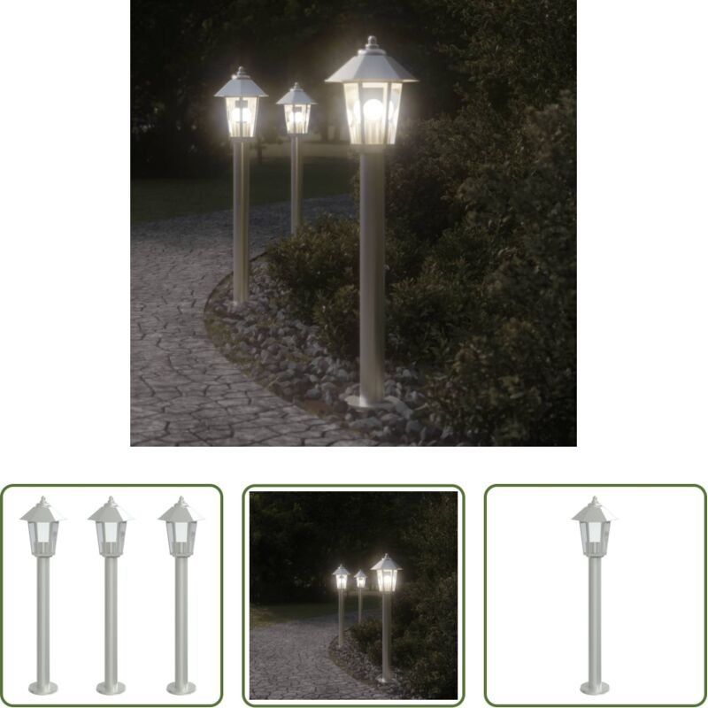 vidaXL Edelstahlleuchte - Wegeleuchten 3 Stk. Silbern 80 cm Edelstahl