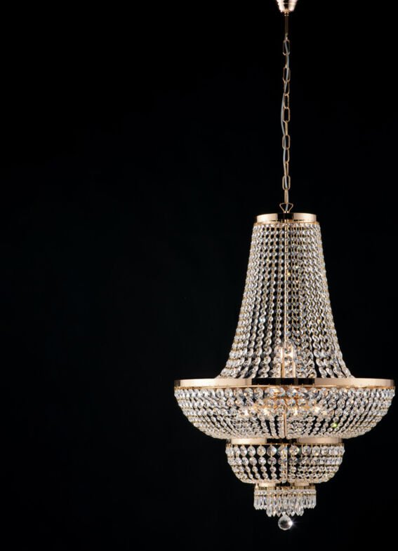 Mozart - Kronleuchter aus Eisen und goldenem Messing mit Strasssteinen 10 Lichter 155 - Ø65 - BL189-10-OR