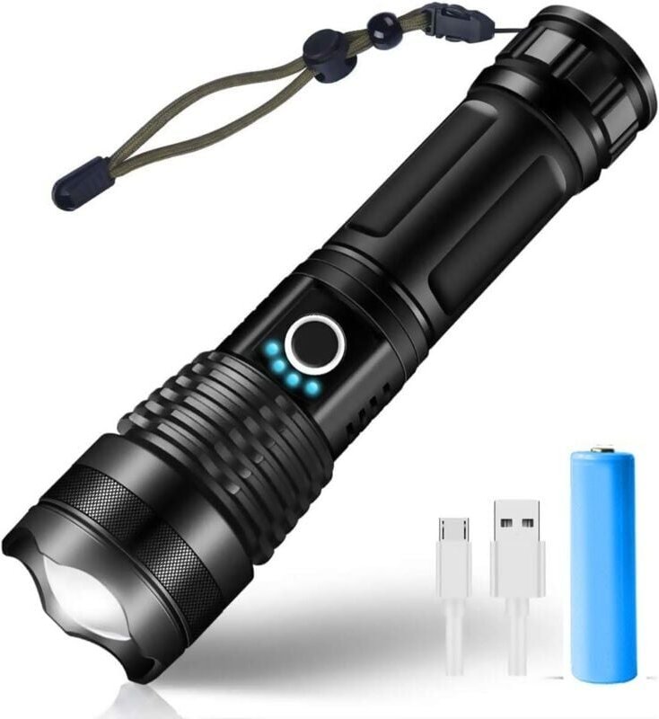 Ultrastarke 3000 Lumen CREE XHP50 USB wiederaufladbare LED-Taschenlampe, 5 Modi, IP65 wasserdicht, militärisch, zoombar,...