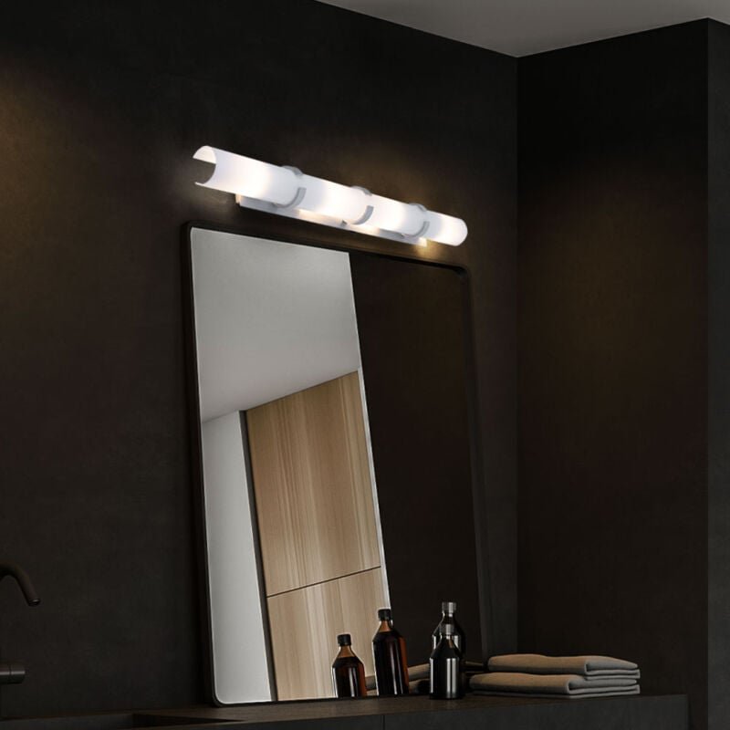 Wandleuchte Wandlampe Wohnzimmerleuchte Flurlampe Badezimmerleuchte, Metall Chrom Glas weiß, 4 Flammig E14, l 85 cm