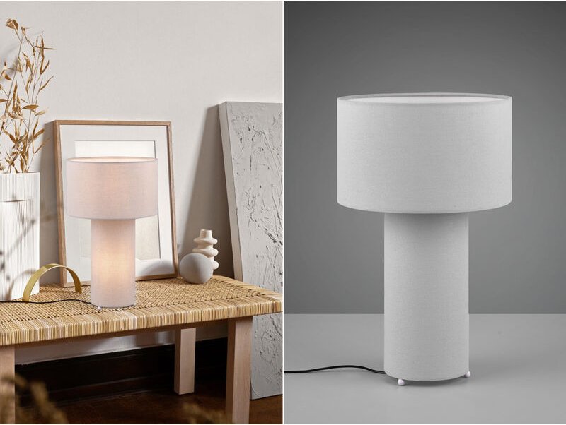 Trio Leuchten - Tischleuchte bale Korpus und Lampenschirm Stoff Ultimate Grau, Höhe 40cm