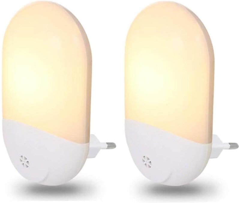 Linghhang - Zwei weiße LED-Nachtlichter aus Kunststoff, Warmweiß 2700 k, Sicherheitsbeleuchtung für Zuhause, Lichter für...