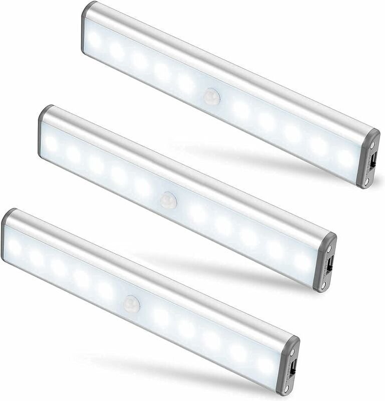Aiperq - ymyny 3er-Pack 10 LED-Leuchten, kabellos, über usb wiederaufladbar, magnetisch, Bewegungssensor, 2 Beleuchtungs...