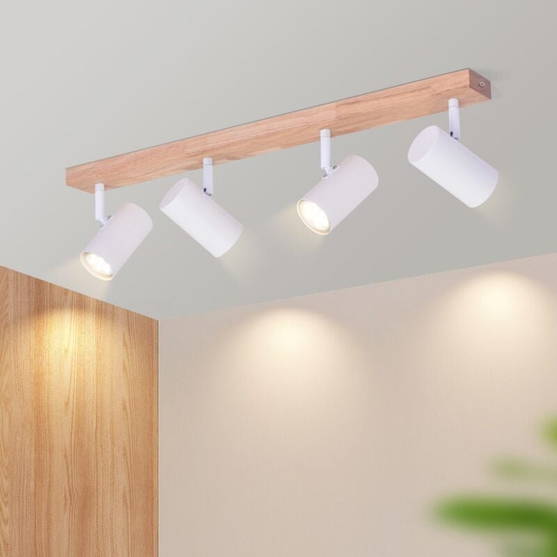 Deckenstrahler 4 Flammig Deckenspots Holz Gbly Deckenlampe Weiß GU10 Flurlampe Vintage Schwenkbar 350° Deckenleuchte Woh...