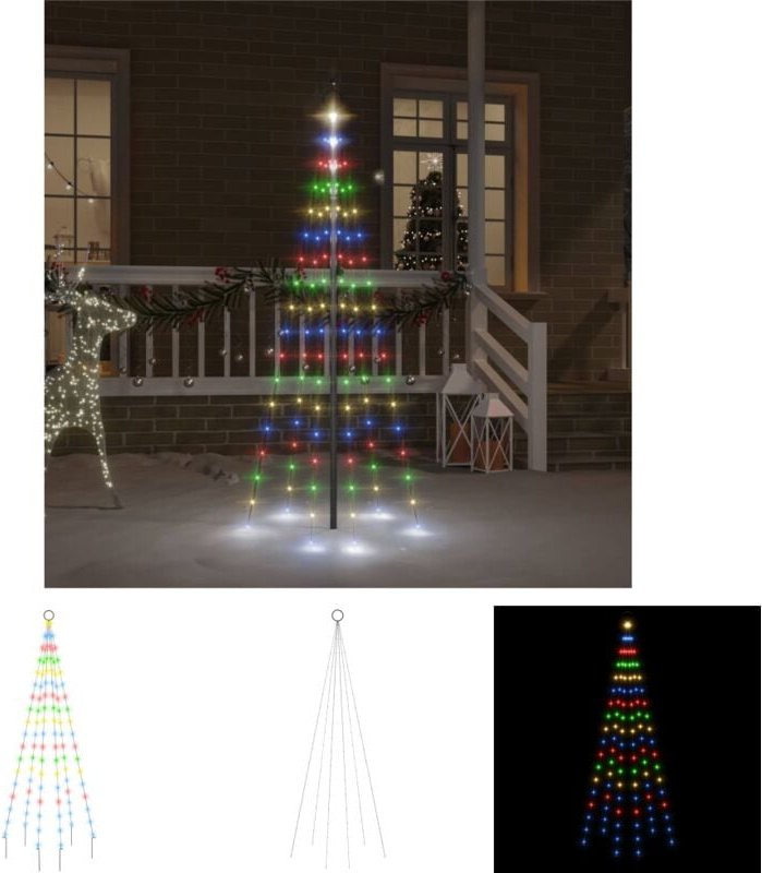 The Living Store - LED-Weihnachtsbaum für Fahnenmast Mehrfarbig 108 LEDs 180 cm