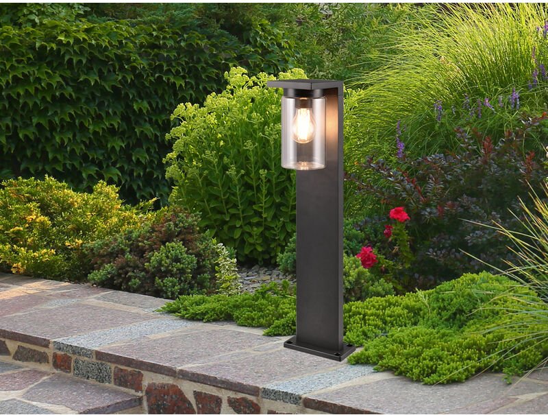 LED Sockelleuchte Laterne aus Aluminium Schwarz, Höhe 65cm