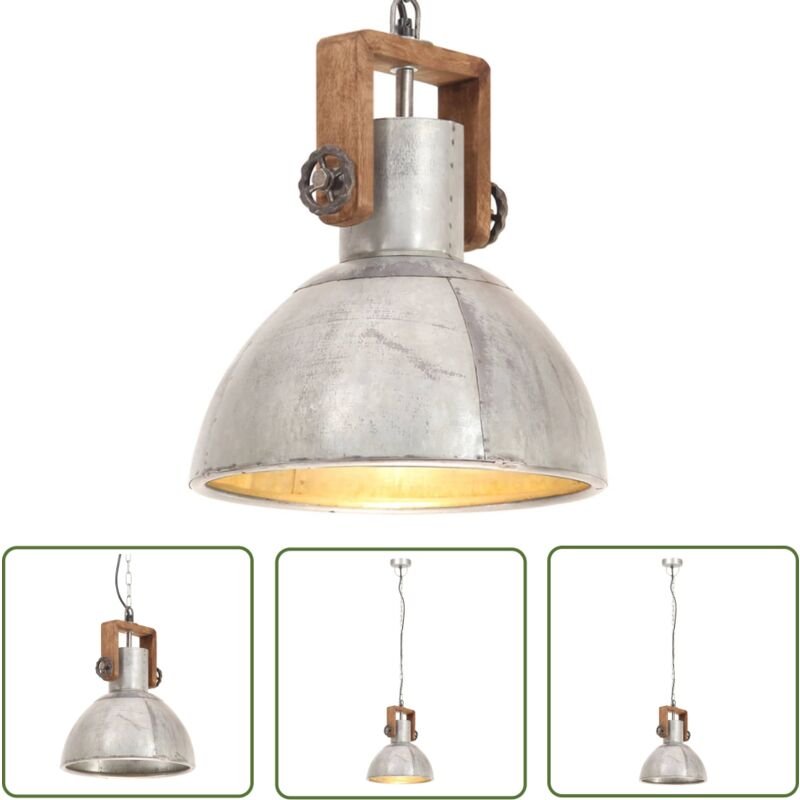 The Living Store Hängelampe Industriestil 25 W Silbern Rund 30 cm E27 - Hängeleuchte - Industrielampen - Wohnraumbeleuch...