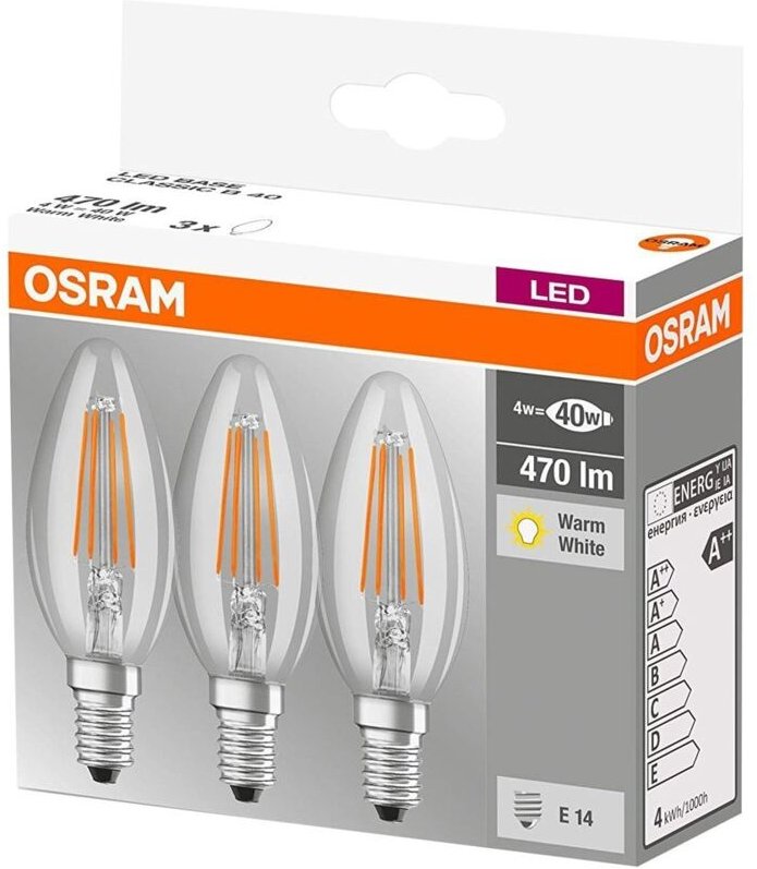 Osram - led retrofit classic b 4w/827 230v e14 pack van 3 stuks - 4058075819313 - 4058075819320