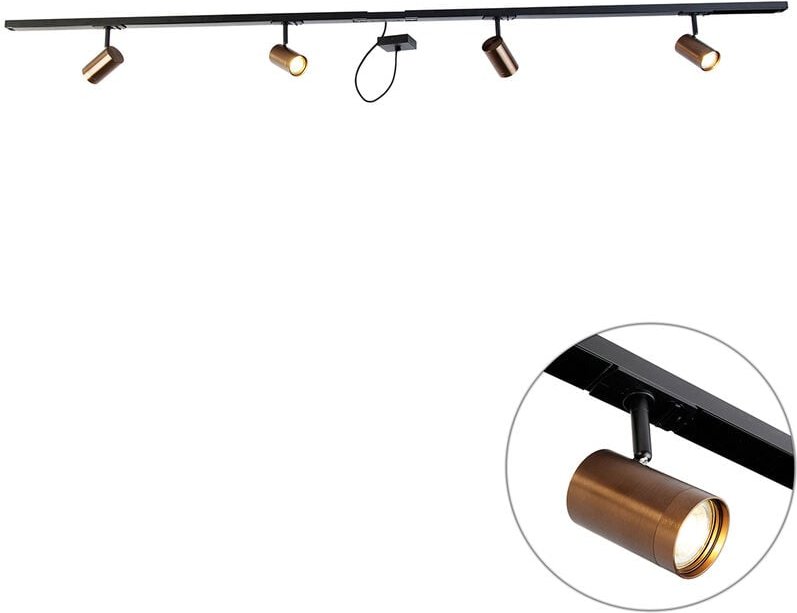 1-Phasen-Schienensystem dunkelbronze mit 4 Strahlern und I-Netzteil quadratisch - Jeana
