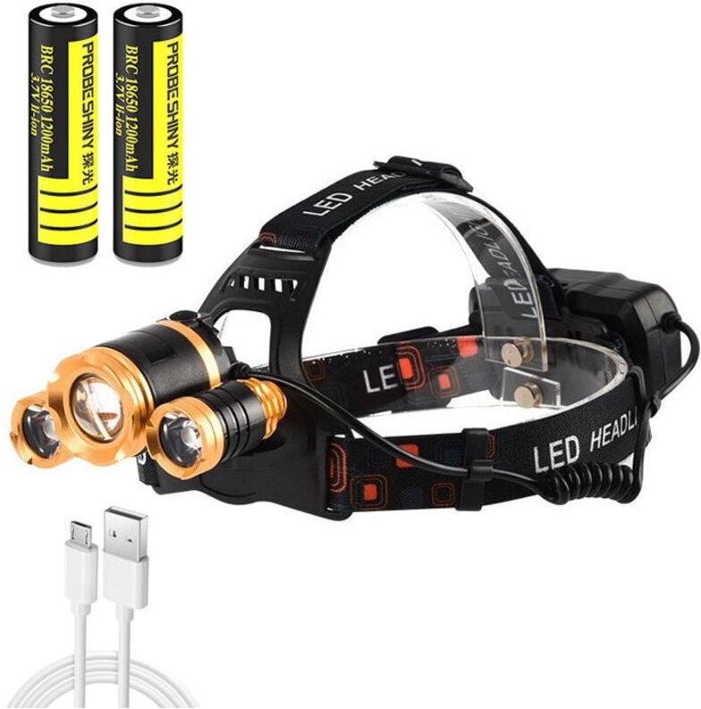 Wiederaufladbare Stirnlampe mit Akku und USB-Ladekabel, USB-Sensor-Zoom, für Camping im Freien