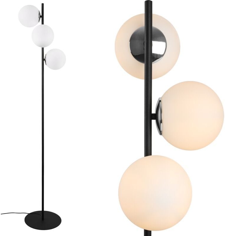 Siena Schwarzchrom-Stehlampe, 3 Flache, Weisse Lampenschirme