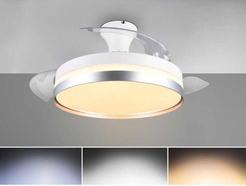 Reality Leuchten - led Deckenleuchte lindberg Grau, mit ausklappbarem Ventilator, ø 48 - 100cm