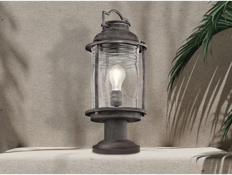 Meinewunschleuchte - led Sockel Laterne im Industriedesign, Anthrazit Höhe 47cm