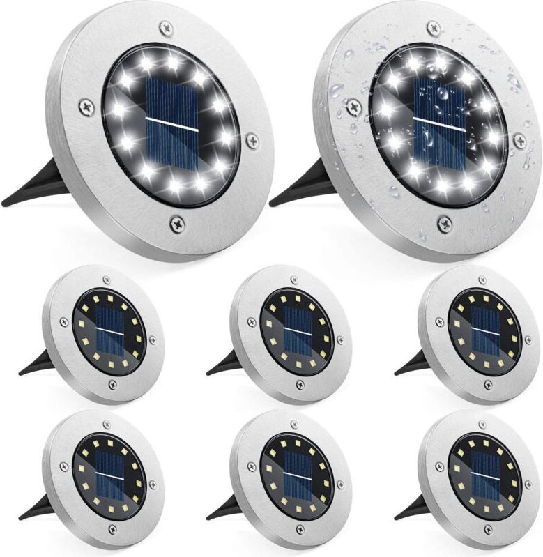 Solar-Gartenleuchten, 4er-Pack 16 LED-Solar-Bodenleuchten für den Außenbereich, wasserdichte Einbaustrahler aus Edelstah...