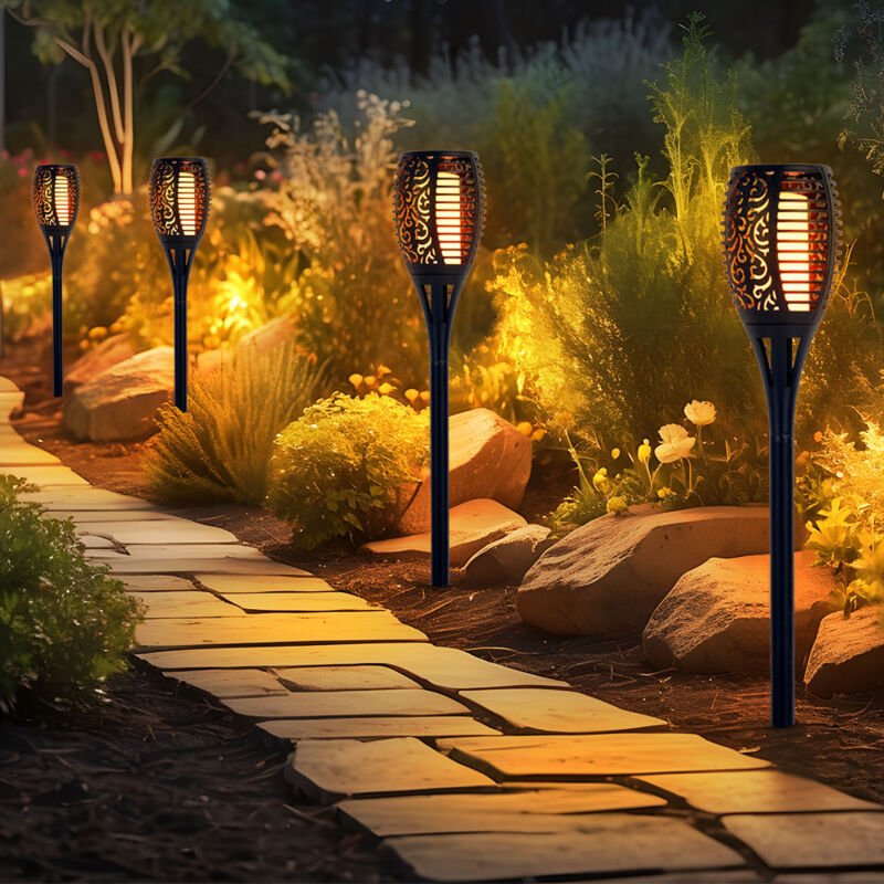 Solarleuchte Feuereffekt Solarfackel Flammeneffekt Fackellampe Gartenleuchte schwarz Fackel, Kunststoff, led Leuchtmitte...