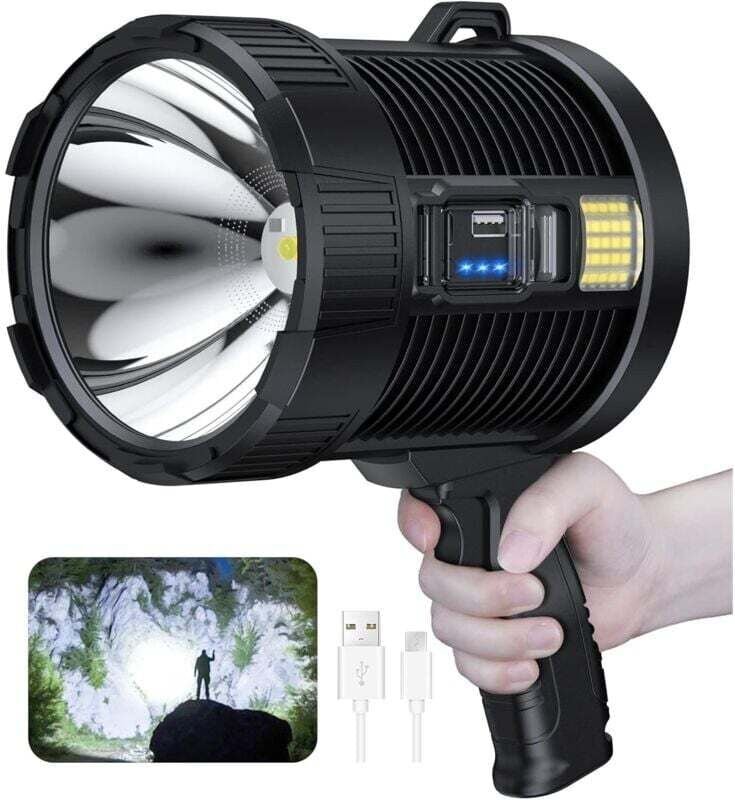 Wiederaufladbarer LED-Scheinwerfer, große, ultrahelle Outdoor-Taschenlampe mit COB-Beleuchtung, 6 Modi, IPX5 wasserdicht