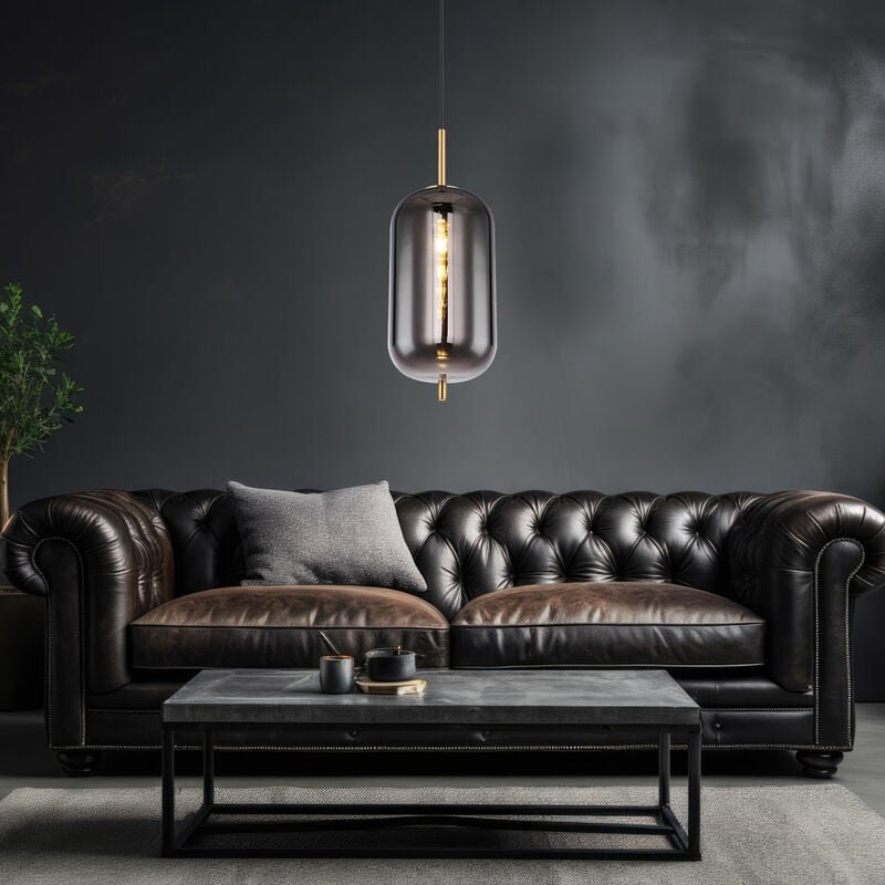 Hängelampe Pendellampe Hängeleuchte Esstischlampe messingfarben Rauchglas, Metall, 1x E27 Fassung, DxH 22x120cm