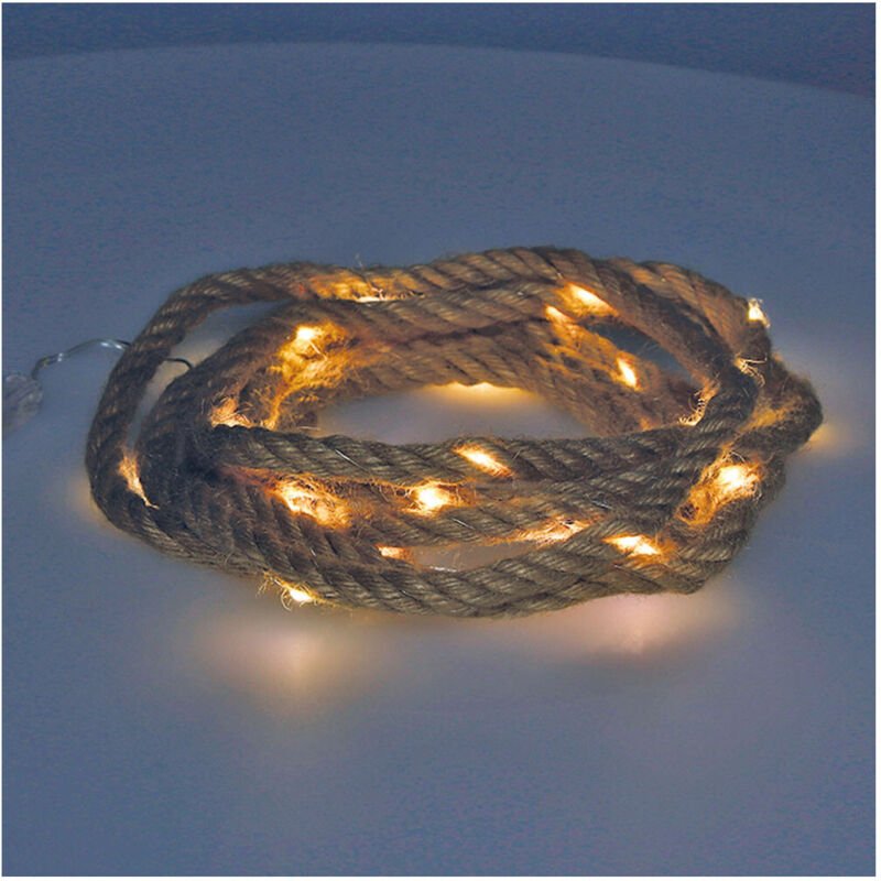 Lichterkette mit festen Batterien, 30 Micro-LEDs, Juteseil, warmweißes Licht, 3,03 m