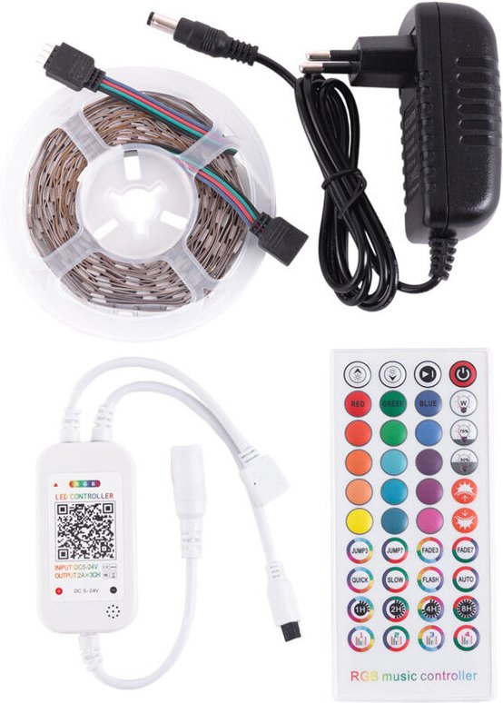 Greenice - Strip Kit 36W 1.500Lm 150 LEDs 5 Meter rgb Blister Transformator, Controller, Bluetooth-Steuerung IP20 40.000...