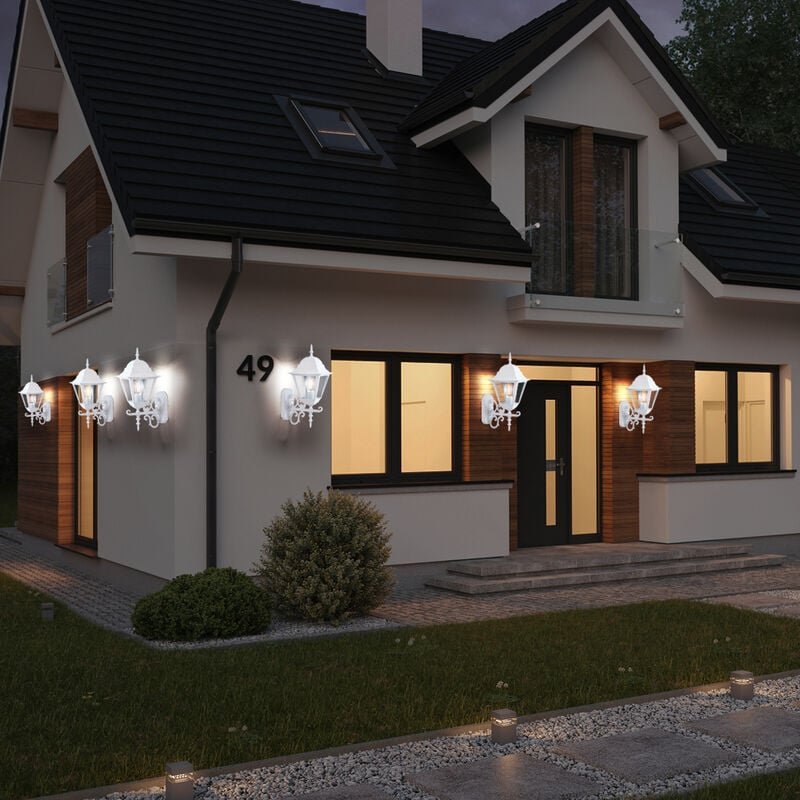 6er Set LED Wand Leuchten ALU Laternen Landhaus Stil Außen Beleuchtung Garten Lampen weiß im Set inkl. LED Leuchtmittel