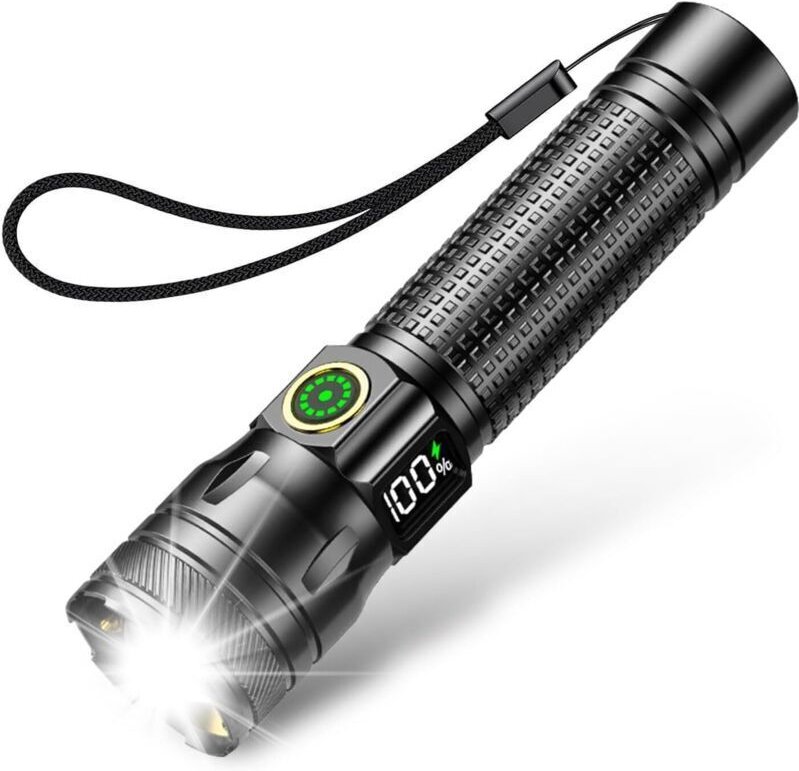 Wiederaufladbare LED-Taschenlampe, extrem leistungsstarke taktische LED-Taschenlampe aus Aluminium, 3 Leuchtmodi und Zoo...