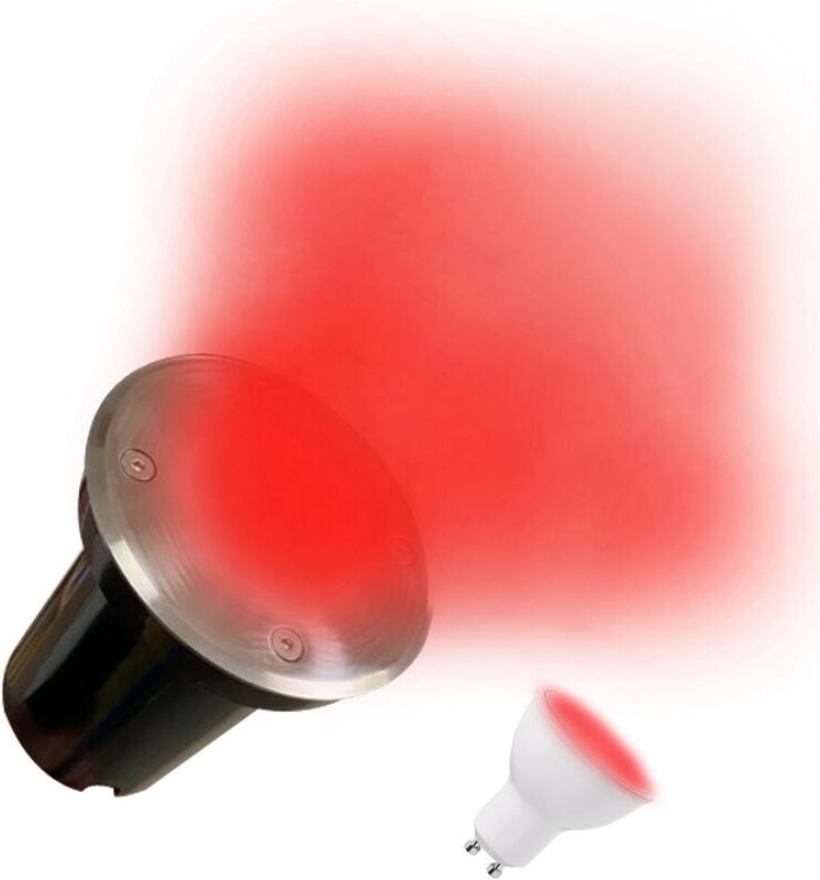 Bodeneinbaustrahler Rund Edelstahl 304 Außen IP65 + GU10 7W rot Glühbirne