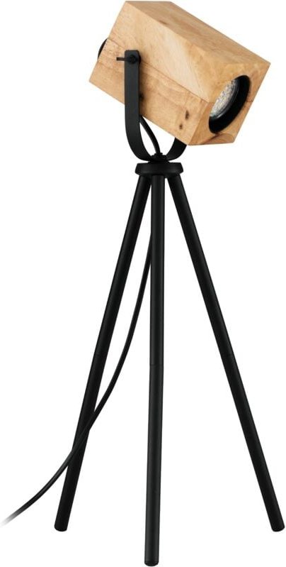 Led Tischlampe Ayles, Stativ Nachttischlampe, Dreibein Tischleuchte aus Holz in Natur und Metall in Schwarz, FSCM70HB, D...