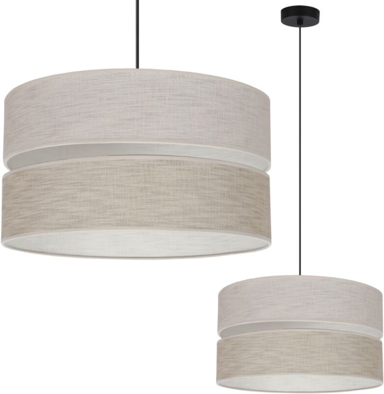 Duo Schwarze Leinen-Hängelampe 1 Flache Licht Beige L06 40cm