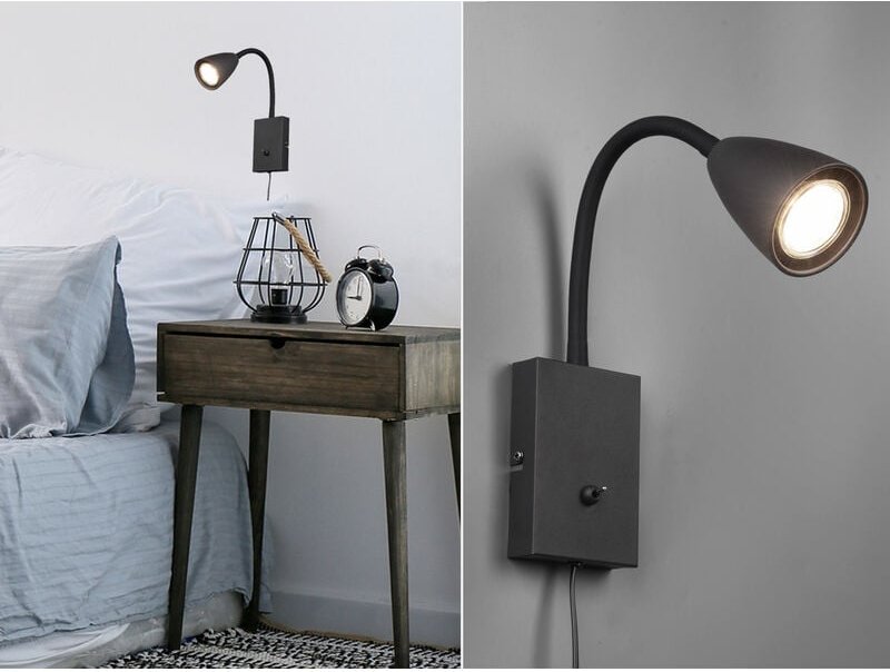 Meinewunschleuchte - Flexible led Leselampe, Wandleuchte mit & ohne Stecker, Schwarz matt