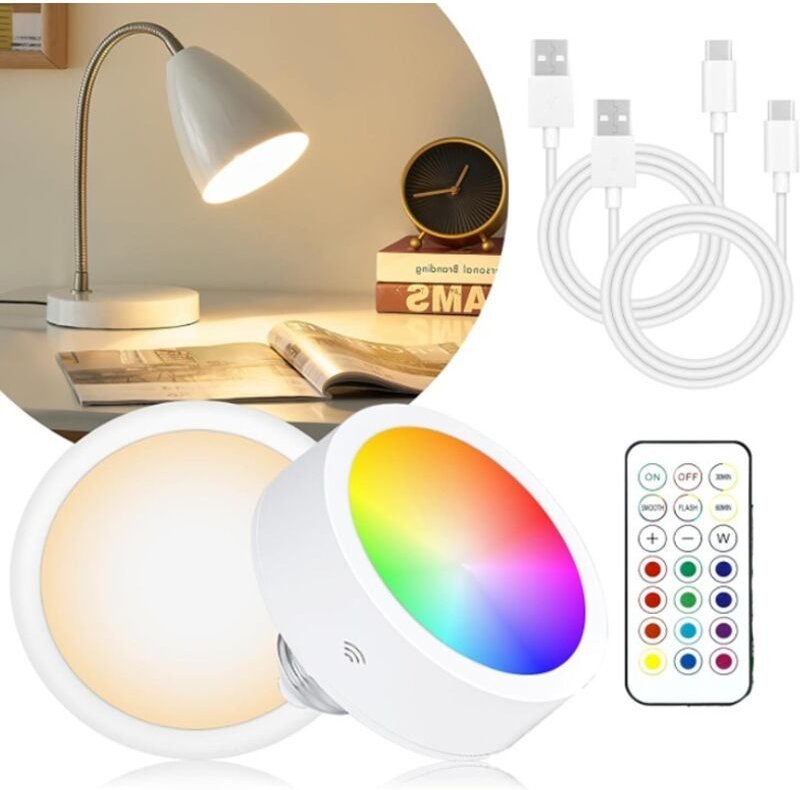 Wiederaufladbare, batteriebetriebene Glühbirne für E26-Fassung (abnehmbar), 13 Farbtemperaturen, Puck-Leuchten mit Fernb...