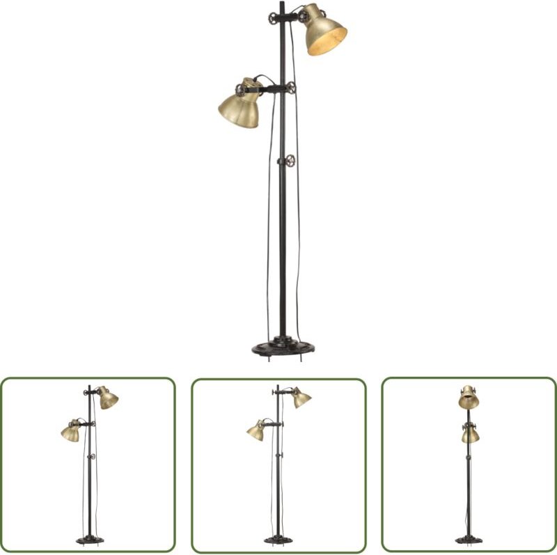 The Living Store - Stehlampe 2-flammig Messing E27 Gusseisen - Industrielle Lampe - Stehlampe - Metallleuchte - Vintage ...