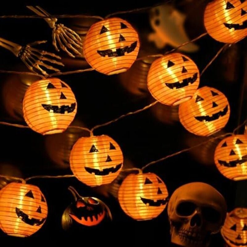 Halloween Lichterkette Deko Outdoor: 2M 10 LED Orange Kürbis Lichterkette mit Batteriebetrieben - Halloween Lichterkette...