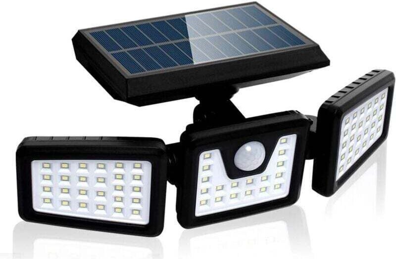 Solarbetriebene Sicherheitsleuchte mit Bewegungsmelder, leistungsstarker 3-flammiger Außenwandstrahler, 550 Lumen. (Bele...