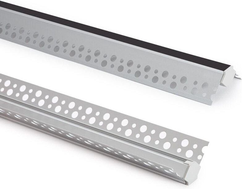 Aluminiumprofil Gipseinbau Ecke Arista für led Streifen bis 9 mm mit durchgehender Abdeckung Aluminium 6 m Schwarz trans...