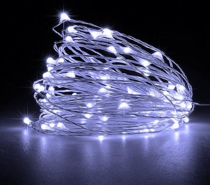 1 Packung (weiß), 20 Meter, 200 LED-Lichter, 12 V batteriebetriebene Kupferdraht-Weihnachtsbaum-Dekorationslichter