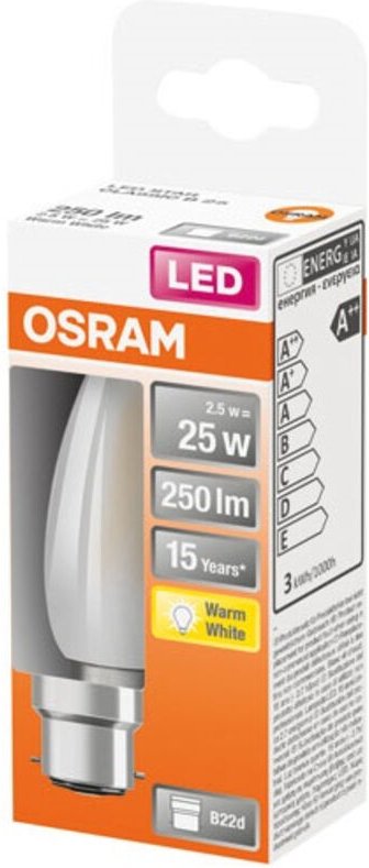 LED Flamme Glas Matt 2,5W B22 Warm Weiß Box 1 - Osram